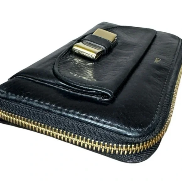 Chloe Lily Black Leather Wallet with Gold Bow